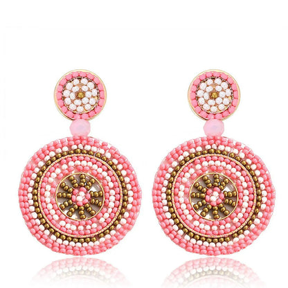 1 Pair Retro Round Seed Bead Drop Earrings