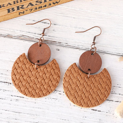 1 Pair Retro Round Solid Color Pu Leather Drop Earrings