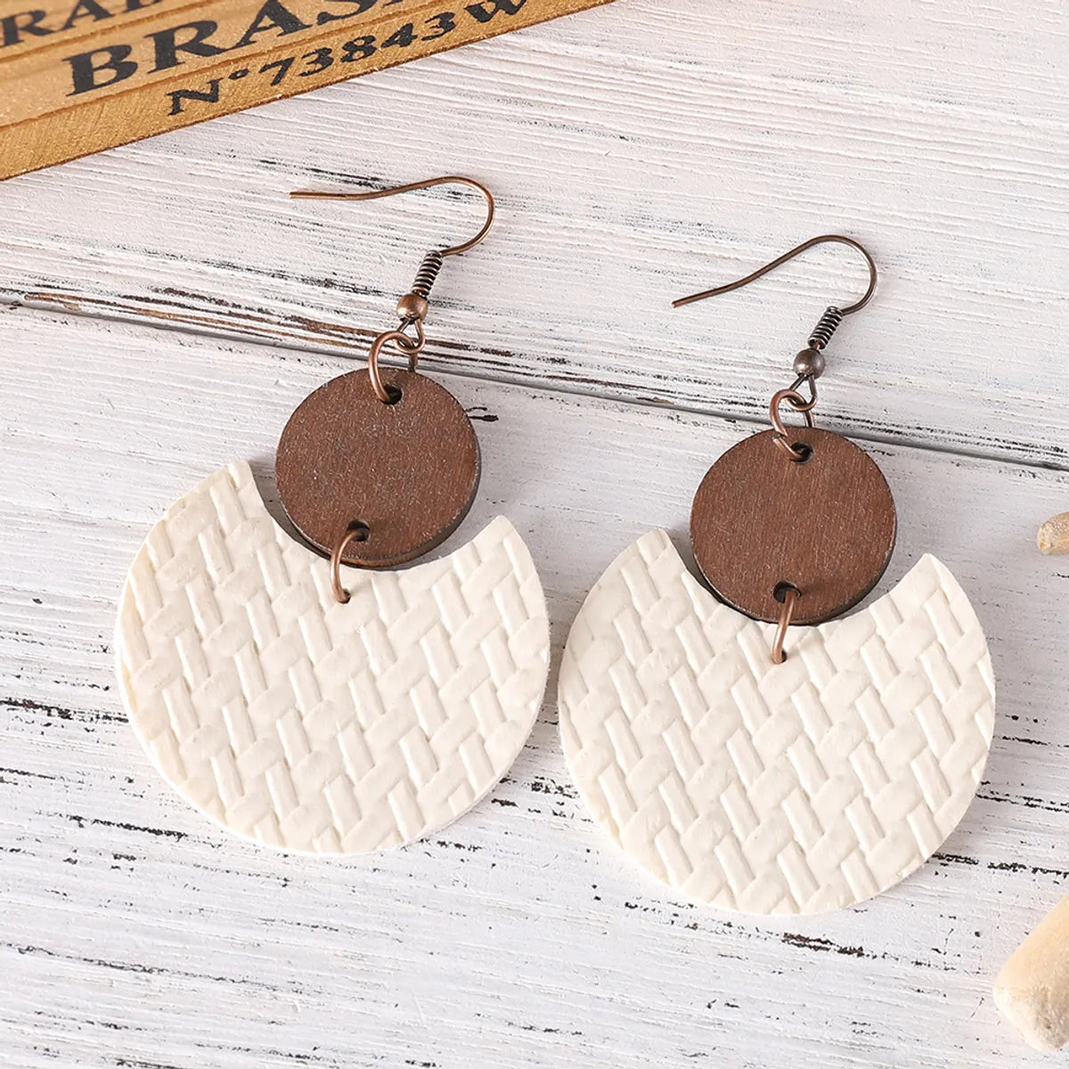 1 Pair Retro Round Solid Color Pu Leather Drop Earrings