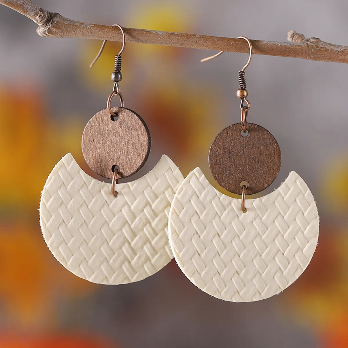 1 Pair Retro Round Solid Color Pu Leather Drop Earrings