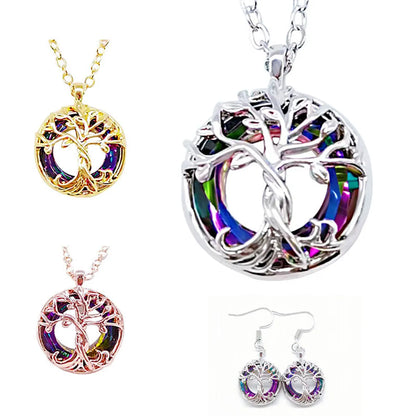 1 Pair Retro Round Tree Alloy Metal Hollow Out Women'S Earrings Necklace