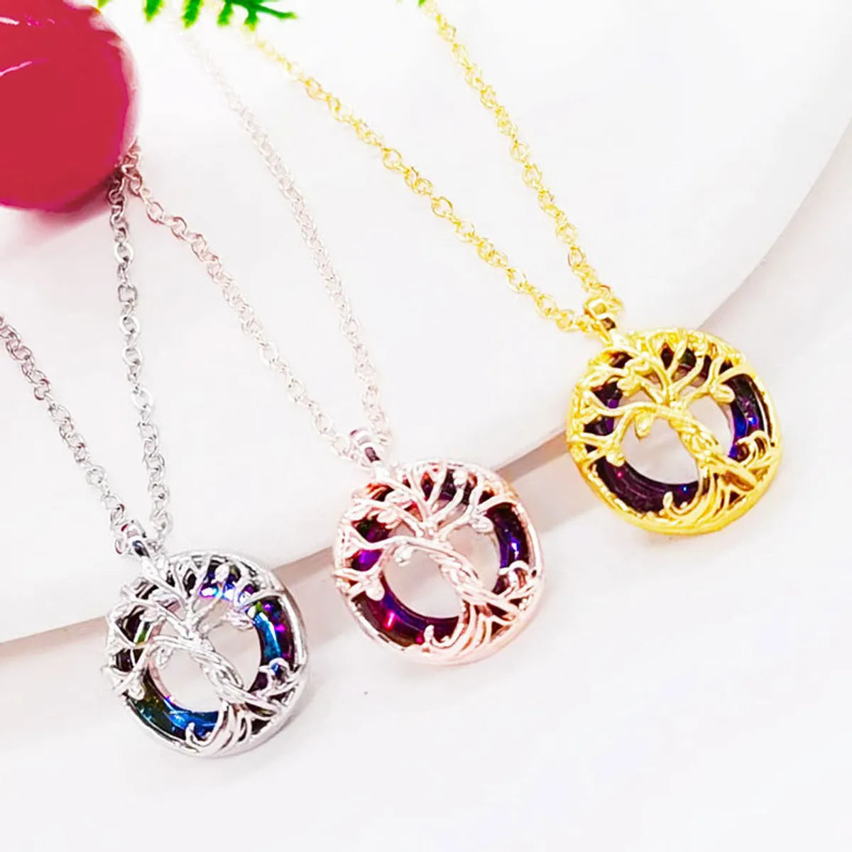 1 Pair Retro Round Tree Alloy Metal Hollow Out Women'S Earrings Necklace