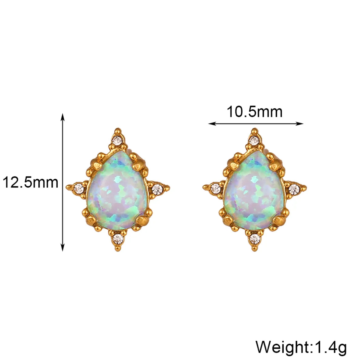 1 Pair Retro Round Water Droplets Heart Shape Plating Inlay Stainless Steel Gem Rhinestones 18k Gold Plated Ear Studs