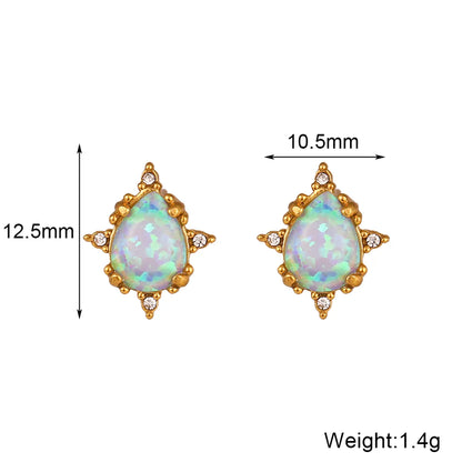 1 Pair Retro Round Water Droplets Heart Shape Plating Inlay Stainless Steel Gem Rhinestones 18k Gold Plated Ear Studs