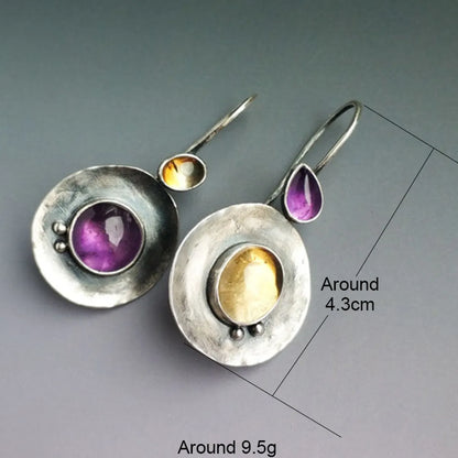 1 Pair Retro Round Water Droplets Inlay Alloy Artificial Gemstones Drop Earrings