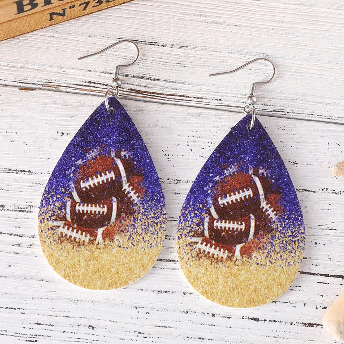 1 Pair Retro Rugby Water Droplets Gradient Color Pu Leather Drop Earrings