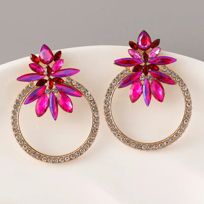 1 Pair Retro Shiny Circle Water Droplets Inlay Alloy Rhinestones Drop Earrings