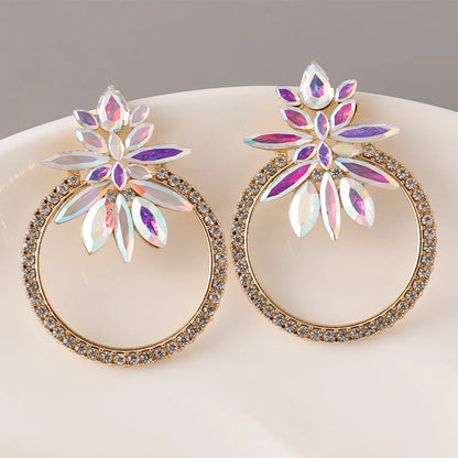 1 Pair Retro Shiny Circle Water Droplets Inlay Alloy Rhinestones Drop Earrings