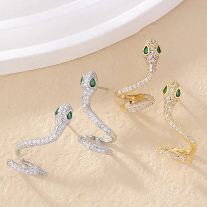 1 Pair Retro Simple Style Animal Snake Plating Inlay Copper Zircon Ear Studs