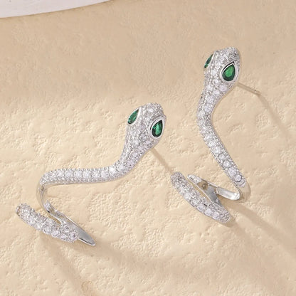 1 Pair Retro Simple Style Animal Snake Plating Inlay Copper Zircon Ear Studs