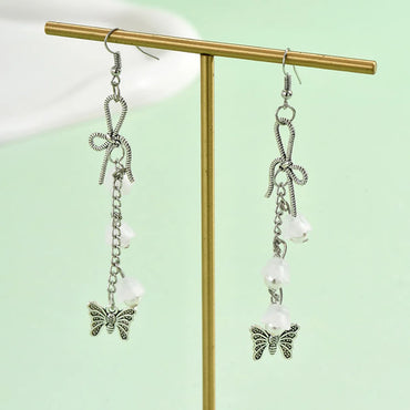 1 Pair Retro Simple Style Butterfly Bow Knot Pearl Alloy Drop Earrings