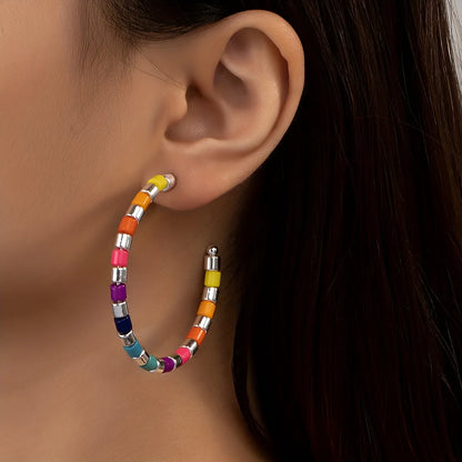 1 Pair Retro Simple Style C Shape Beaded Plastic Ear Studs