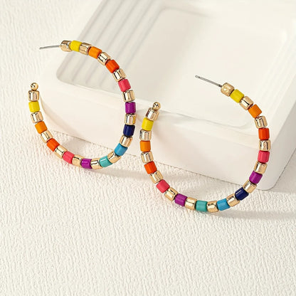 1 Pair Retro Simple Style C Shape Beaded Plastic Ear Studs