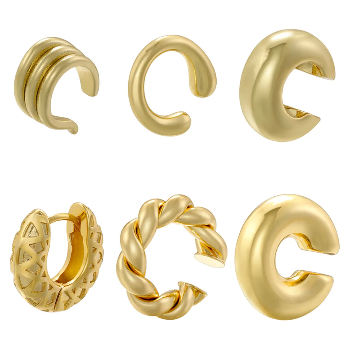 1 Pair Retro Simple Style C Shape Plating Copper 18k Gold Plated Earrings