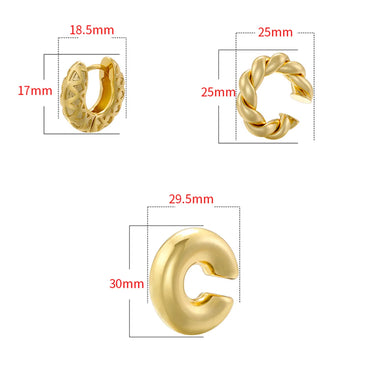 1 Pair Retro Simple Style C Shape Plating Copper 18k Gold Plated Earrings