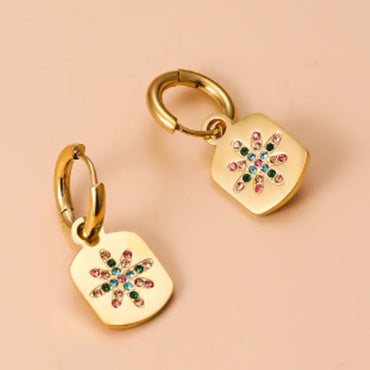 1 Pair Retro Simple Style C Shape Plating Inlay 304 Stainless Steel Rhinestones Drop Earrings