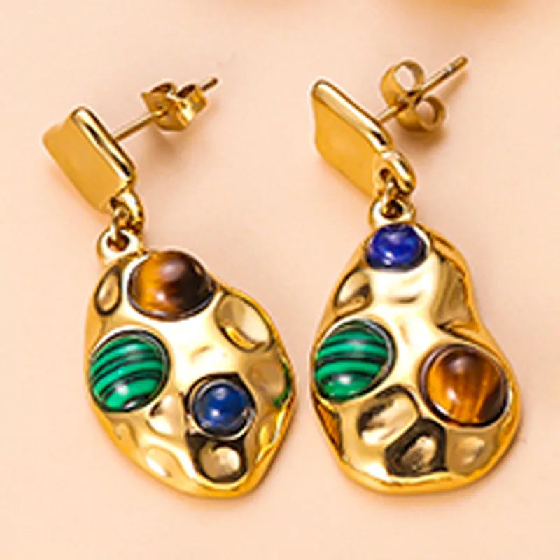 1 Pair Retro Simple Style C Shape Plating Inlay 304 Stainless Steel Rhinestones Drop Earrings