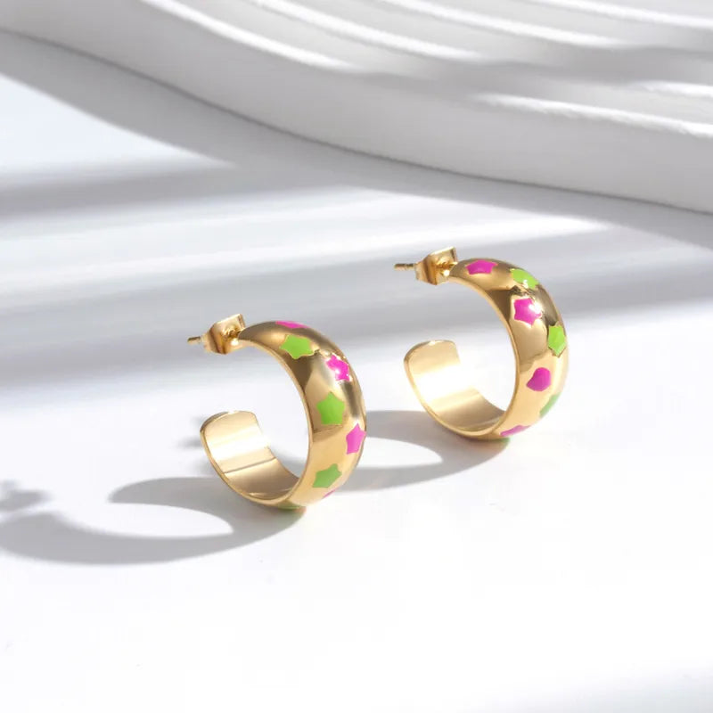 1 Pair Retro Simple Style C Shape Plating Inlay 304 Stainless Steel Rhinestones Drop Earrings