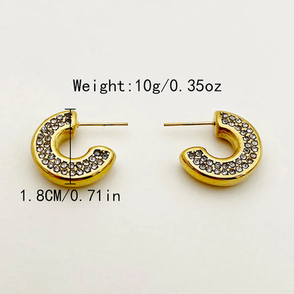 1 Pair Retro Simple Style C Shape Plating Inlay Stainless Steel Zircon Gold Plated Ear Studs