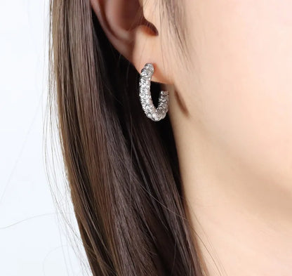 1 Pair Retro Simple Style C Shape Plating 304 Stainless Steel Titanium Steel Rhinestones 18K Gold Plated Ear Studs