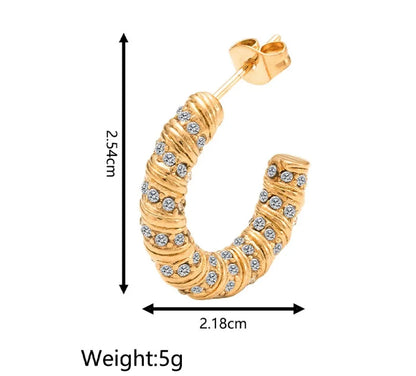 1 Pair Retro Simple Style C Shape Plating 304 Stainless Steel Titanium Steel Rhinestones 18K Gold Plated Ear Studs