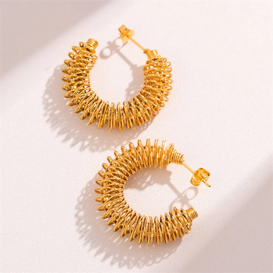 1 Pair Retro Simple Style C Shape Round Plating 201 Stainless Steel 18K Gold Plated Earrings