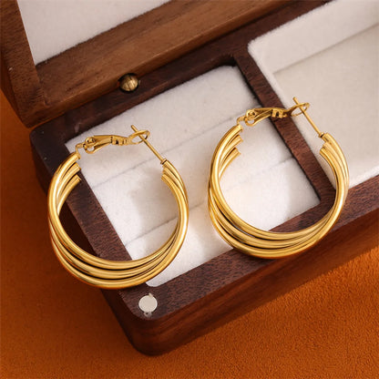 1 Pair Retro Simple Style C Shape Round Plating Stainless Steel 18k Gold Plated Hoop Earrings