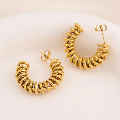 1 Pair Retro Simple Style C Shape Round Plating Stainless Steel 18k Gold Plated Hoop Earrings