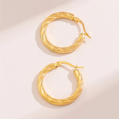 1 Pair Retro Simple Style C Shape Round Plating Stainless Steel 18k Gold Plated Hoop Earrings