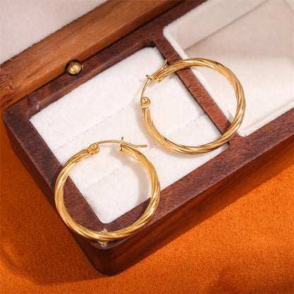 1 Pair Retro Simple Style C Shape Round Plating Stainless Steel 18k Gold Plated Hoop Earrings