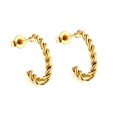 1 Pair Retro Simple Style C Shape Spiral Stripe Plating Inlay Stainless Steel Artificial Pearls Zircon Earrings