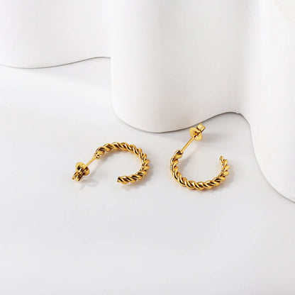 1 Pair Retro Simple Style C Shape Spiral Stripe Plating Inlay Stainless Steel Artificial Pearls Zircon Earrings