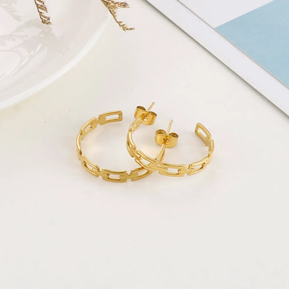 1 Pair Retro Simple Style Classic Style C Shape Plating Stainless Steel 18k Gold Plated Ear Studs