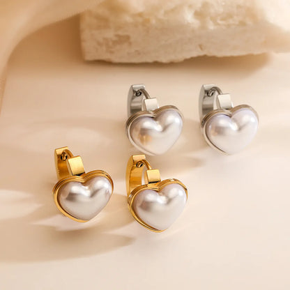 1 Pair Retro Simple Style Commute Heart Shape Inlay 304 Stainless Steel Artificial Pearls Earrings