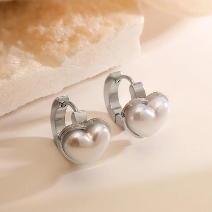 1 Pair Retro Simple Style Commute Heart Shape Inlay 304 Stainless Steel Artificial Pearls Earrings