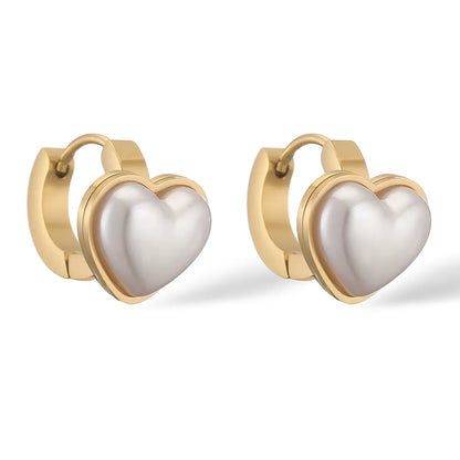 1 Pair Retro Simple Style Commute Heart Shape Inlay 304 Stainless Steel Artificial Pearls Earrings