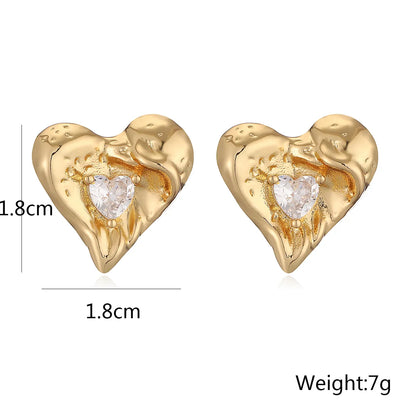 1 Pair Retro Simple Style Commute Heart Shape Inlay Copper Zircon 18K Gold Plated Ear Studs