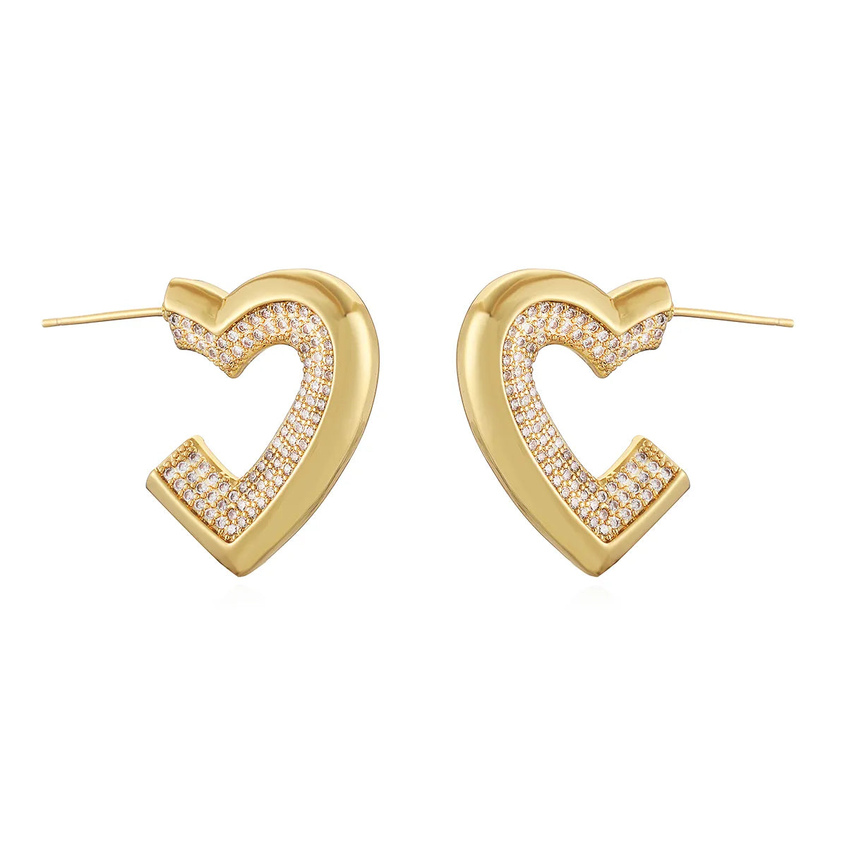 1 Pair Retro Simple Style Commute Heart Shape Inlay Copper Zircon Ear Studs