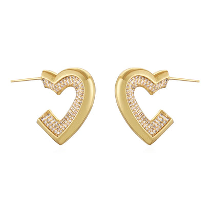 1 Pair Retro Simple Style Commute Heart Shape Inlay Copper Zircon Ear Studs