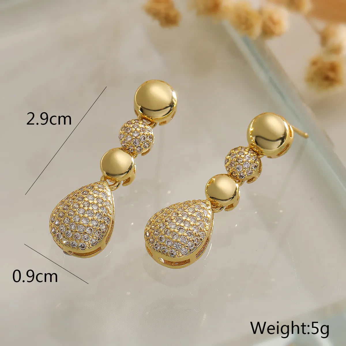 1 Pair Retro Simple Style Commute Round Water Droplets Inlay Copper Zircon 18K Gold Plated Drop Earrings