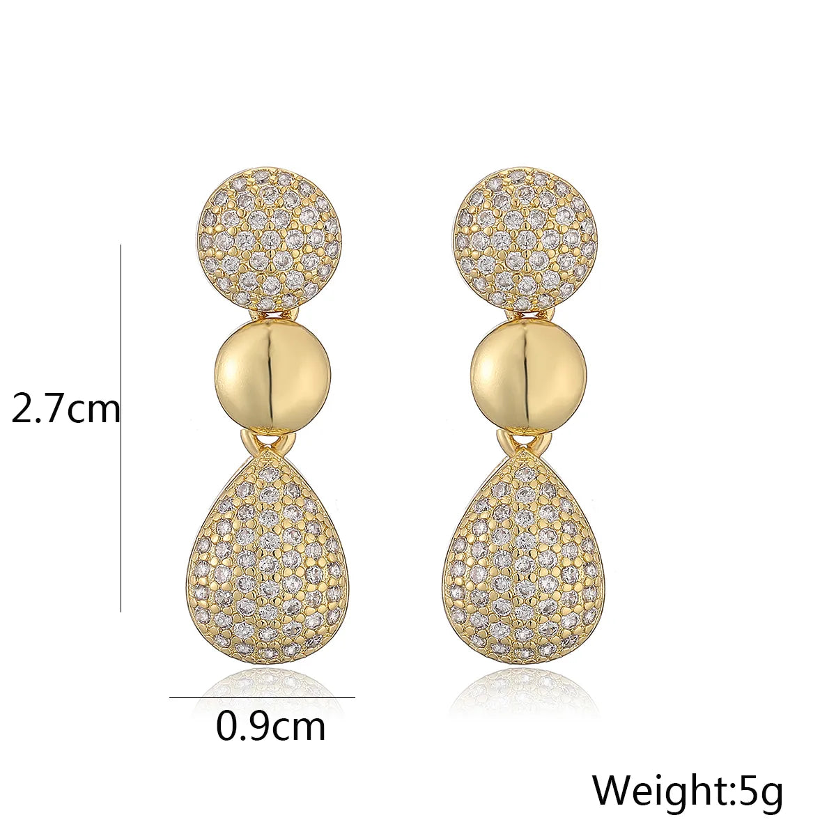 1 Pair Retro Simple Style Commute Round Water Droplets Inlay Copper Zircon 18K Gold Plated Drop Earrings