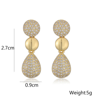 1 Pair Retro Simple Style Commute Round Water Droplets Inlay Copper Zircon 18K Gold Plated Drop Earrings