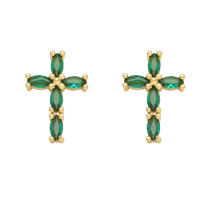 1 Pair Retro Simple Style Cross Copper Plating Inlay Zircon 18k Gold Plated Ear Studs