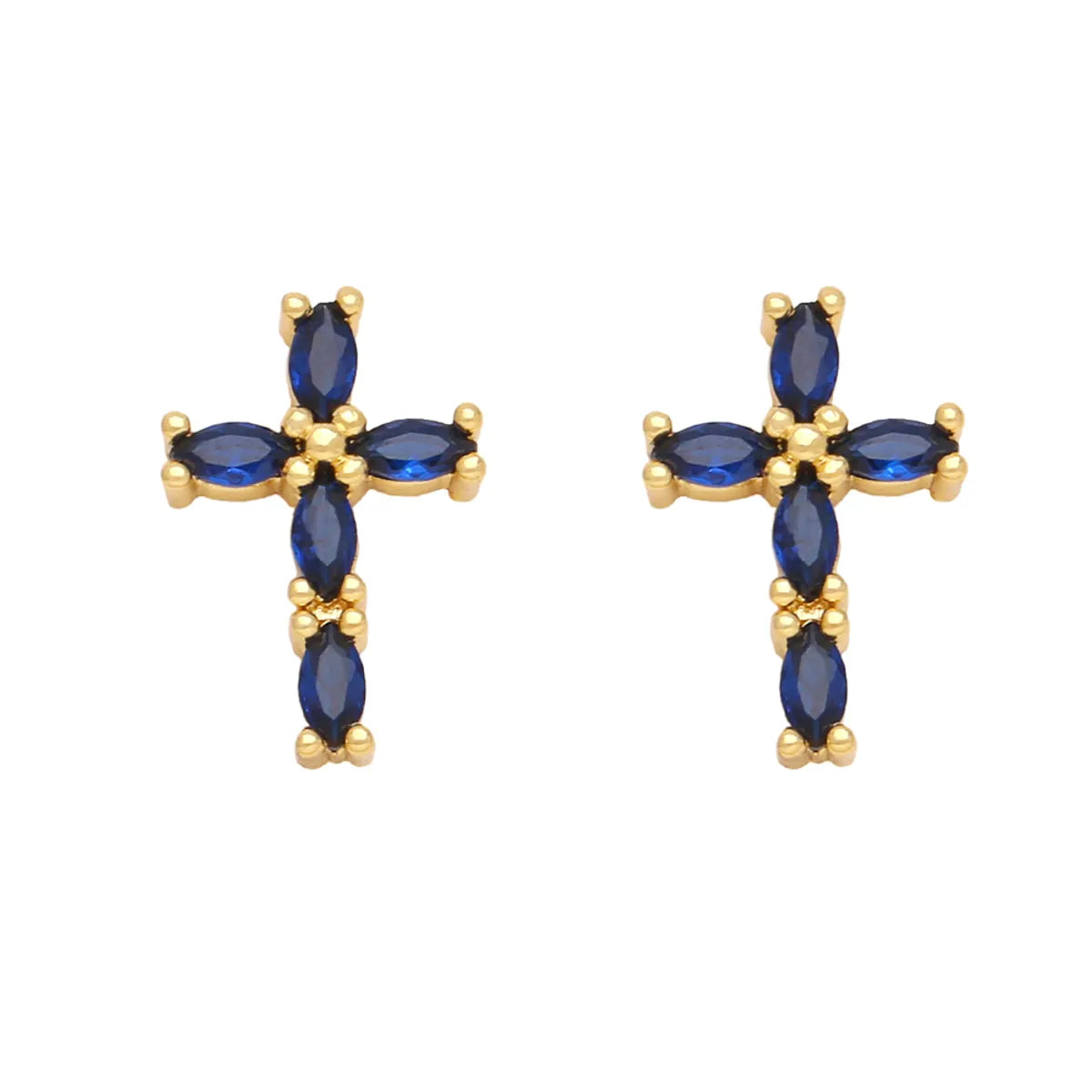 1 Pair Retro Simple Style Cross Copper Plating Inlay Zircon 18k Gold Plated Ear Studs