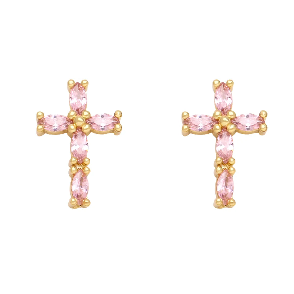 1 Pair Retro Simple Style Cross Copper Plating Inlay Zircon 18k Gold Plated Ear Studs