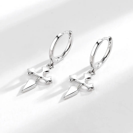 1 Pair Retro Simple Style Cross Copper Silver Plated Drop Earrings