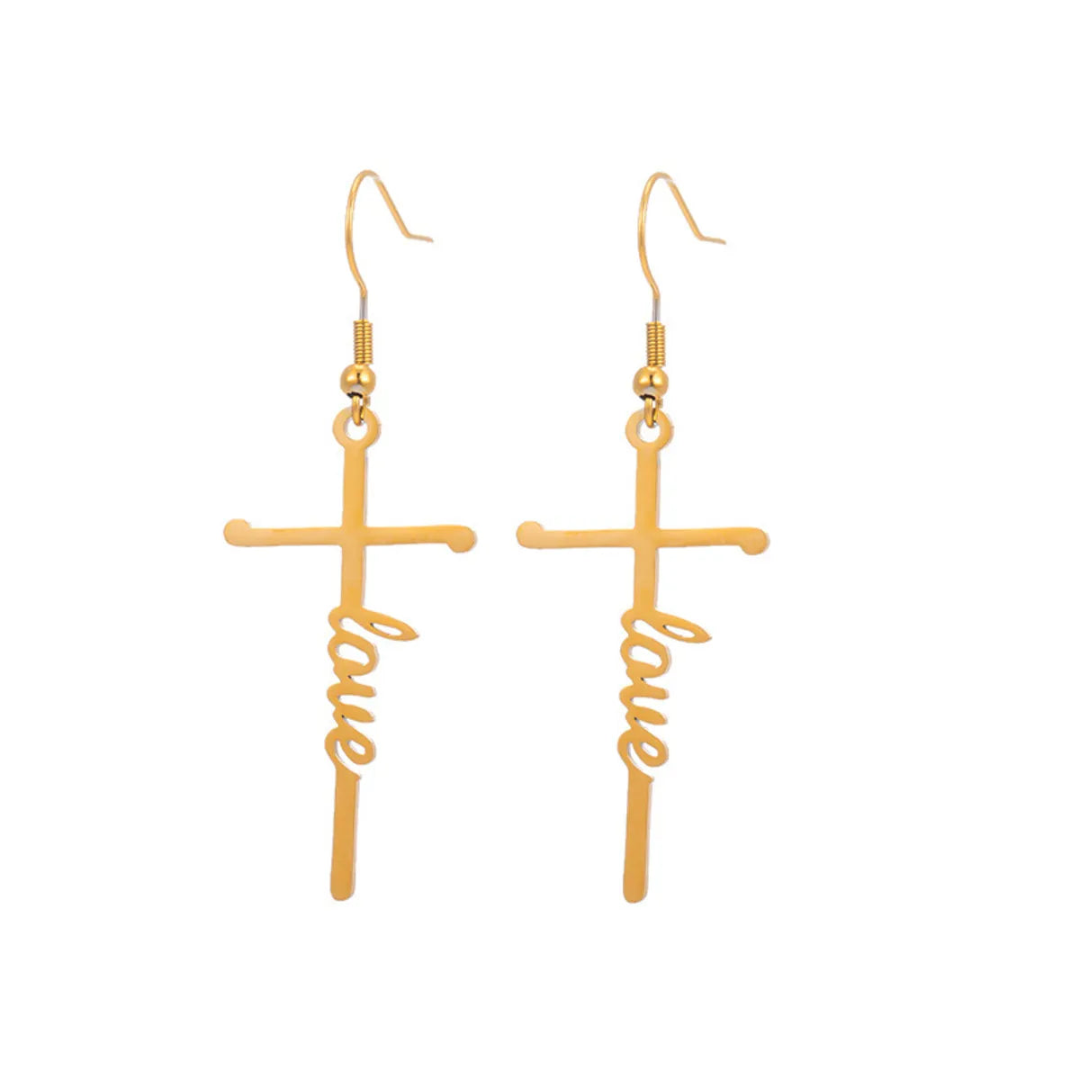 1 Pair Retro Simple Style Cross Letter Titanium Steel Drop Earrings