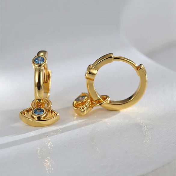 1 Pair Retro Simple Style Devil'S Eye Plating Inlay Copper Rhinestones Zircon 18k Gold Plated Drop Earrings