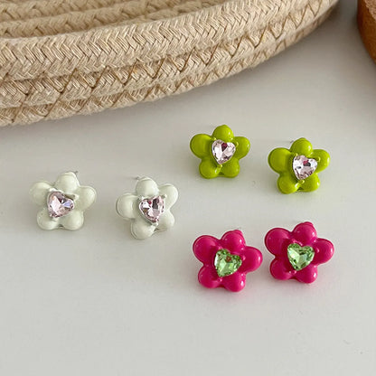 1 Pair Retro Simple Style Flower Inlay Alloy Zircon Ear Studs