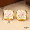 1 Pair Retro Simple Style Flower Lotus Lacquer Painting Inlay Alloy Copper Natural Pearl Zircon 18K Gold Plated Ear Studs